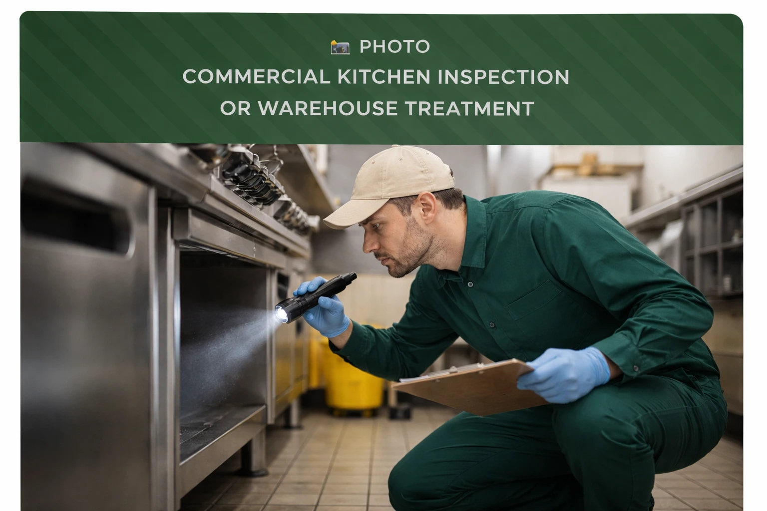 Interior pest control treatment in kitchen area — eco-friendly products